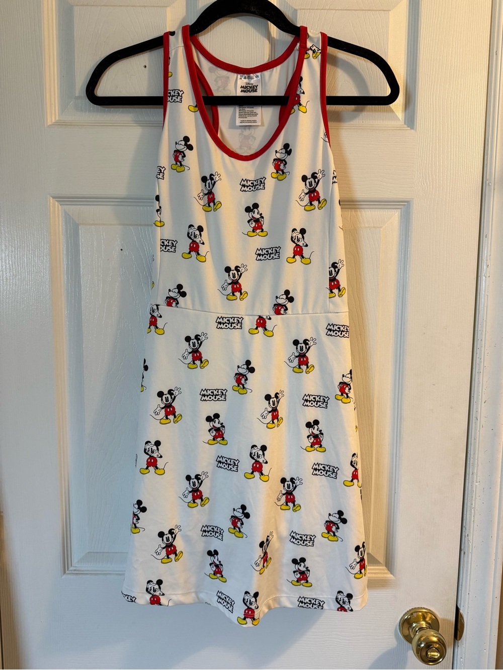 Disney White Mickey Mouse Print Athlesuire Dress with Built in Shorts